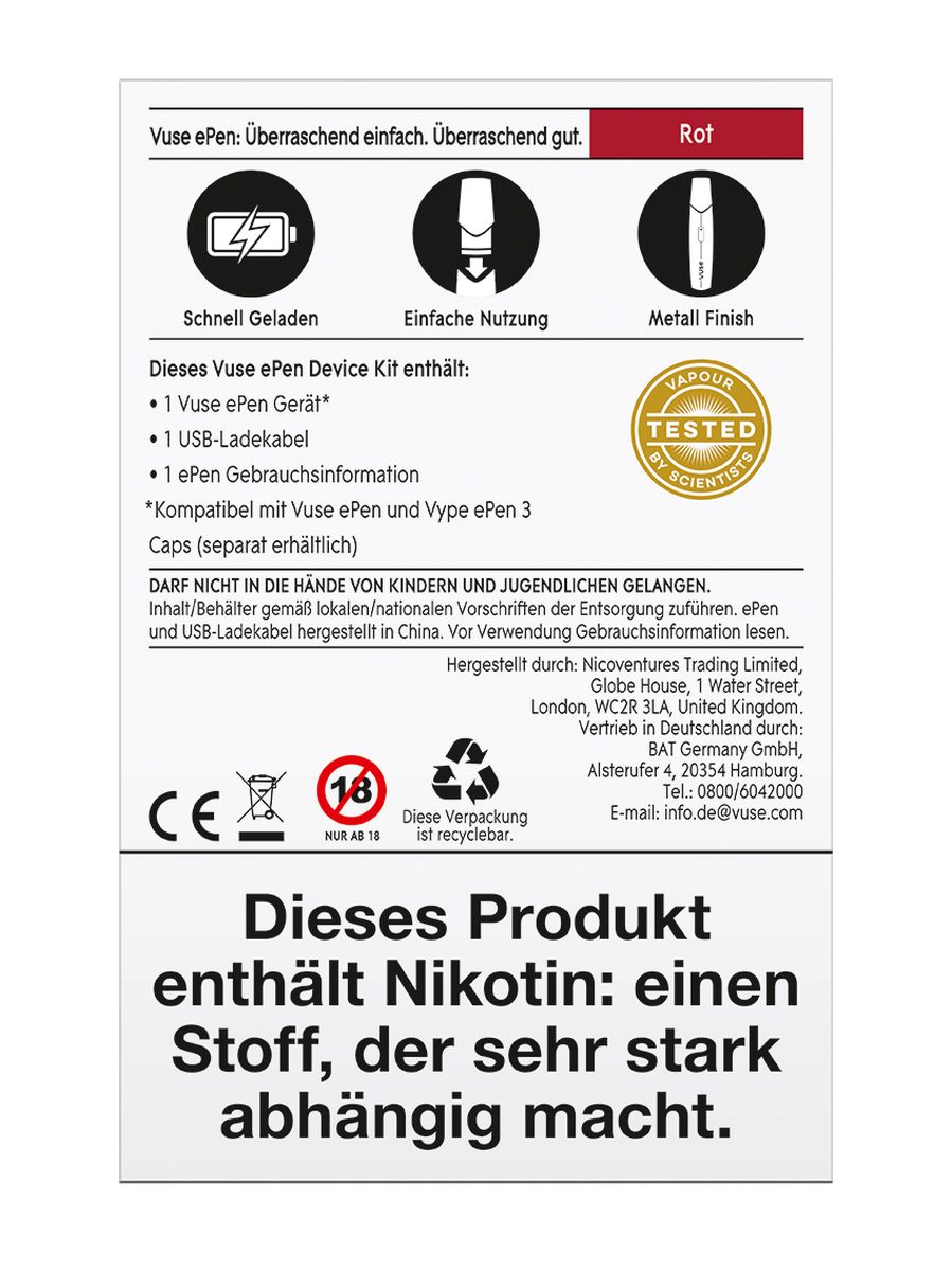 Vuse Vuse ePen Device Kit rot (incl. USB-Kabel) bei www.Tabakring.de kaufen