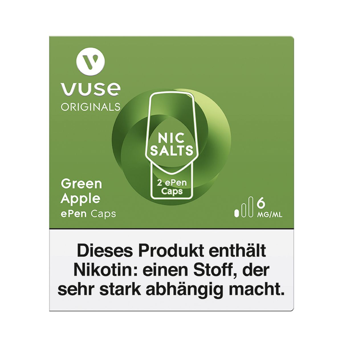 Vuse Vuse ePen Caps Green Apple Nic Salts 6mg Nikotin 2ml bei www.Tabakring.de kaufen