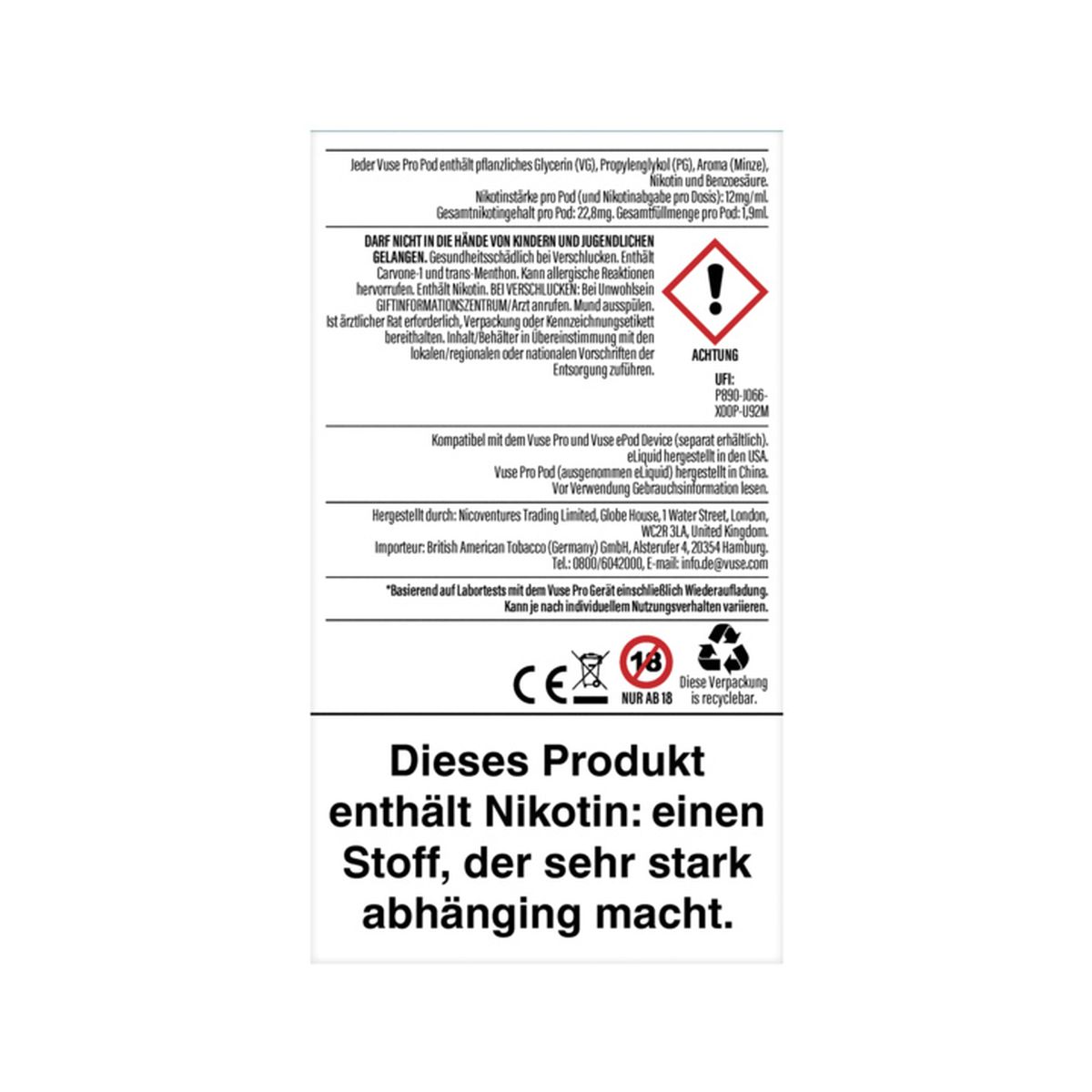 Vuse Vuse ePod (Pro Caps) Crisp Mint Nic Salts 12mg Nikotin 1,9ml bei www.Tabakring.de kaufen