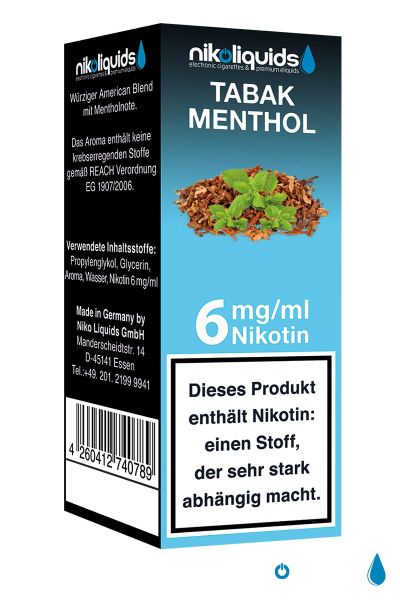 NikoLiquids Tabak Menthol Liquid 6mg Nikotin/ml (10 ml)