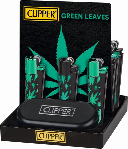 Feuerzeug Clipper Metal Green Leaves (1 Stück)