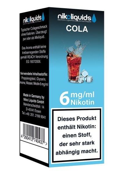 NikoLiquids Cola eLiquid 6mg Nikotin/ml (10 ml)