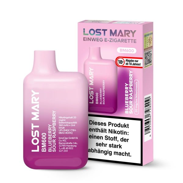 Lost Mary BM600 Einweg E-Zigarette Blueberry Sour Rasberry 20mgNikotin/ml (1 Stück)