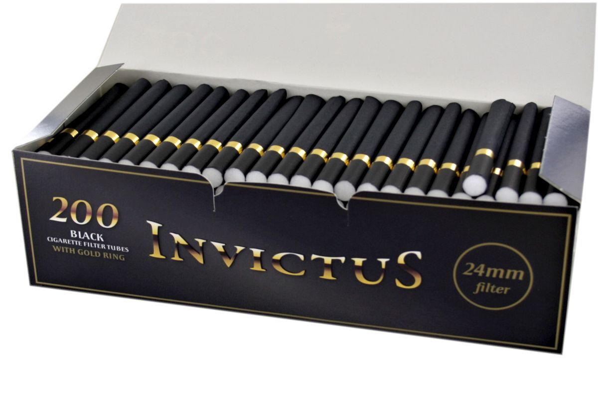 200 Hülsen Invictus Black Zigarettenhülsen mit extra-langem 24 mm Filter 1 Box 