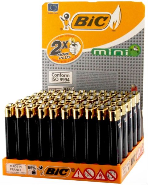 Feuerzeuge BIC Einweg Mini Schwarz/Gold (50 x 1 Stk.)