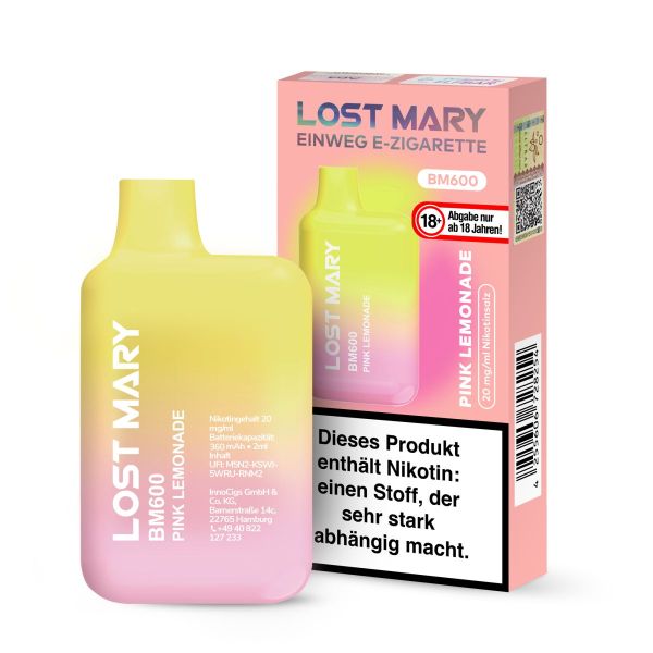 Lost Mary BM600 Einweg E-Zigarette Pink Lemonade 20mg Nikotin/ml (1 Stück)