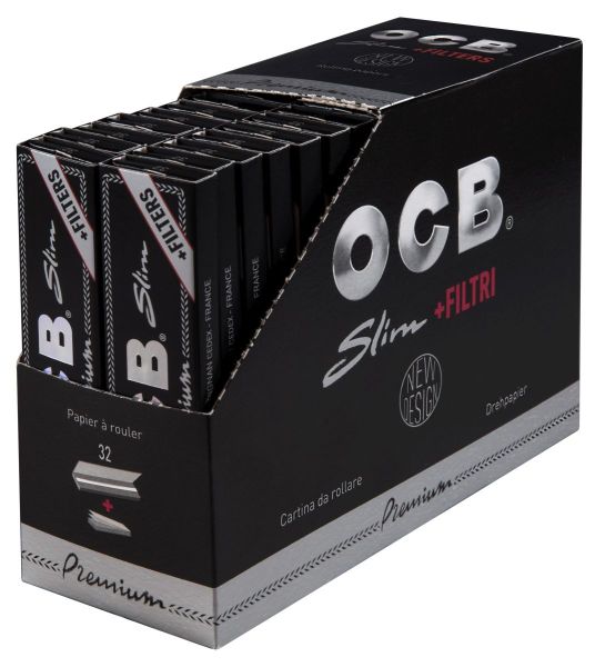 OCB schwarz Premium long slim Zigarettenpapier + Tips 32er (32 x 32 Stück)