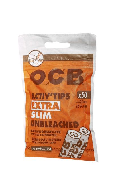 OCB Activ Tips Extra Slim Unbleached 6mm Aktivkohlefilter (50 Stück)
