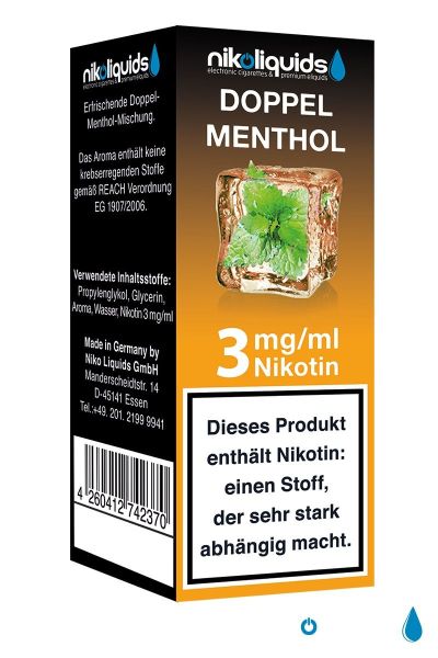 NikoLiquids Doppel Menthol eLiquid 3mg Nikotin/ml (10 ml)