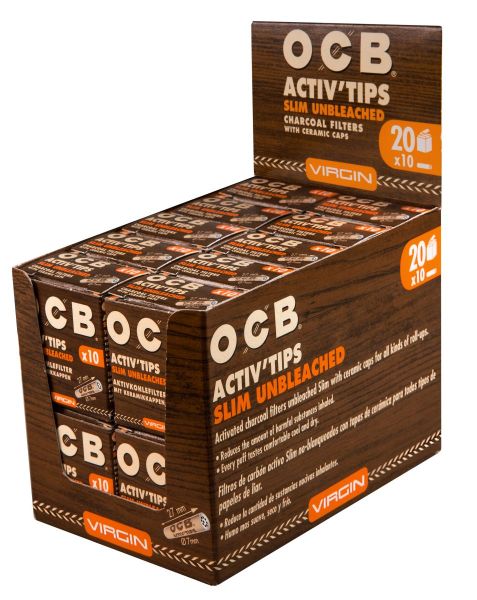 OCB Activ Tips Slim Unbleached 7mm Aktivkohlefilter (20 x 10 Stück)